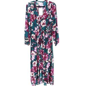 Band Of The Free Floral Maxi Dress Womens L Green Purple Boho Bohemian Gypsy NWT